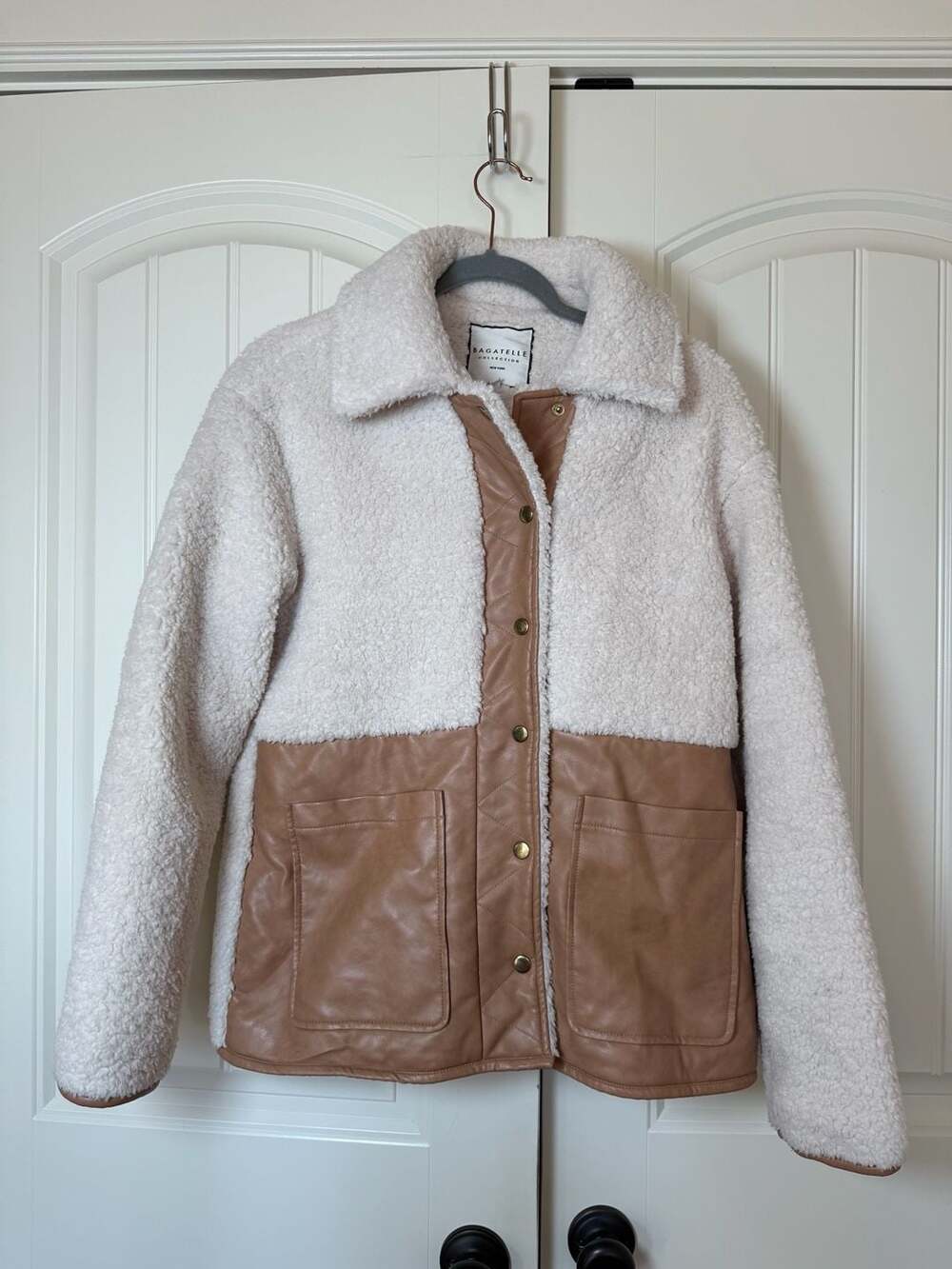S Bagatelle Collection Faux Sherpa and Faux Leather Jacket